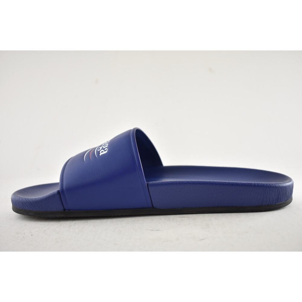 Balenciaga Blue Leather Campaign Logo Slide Pool Sandal Flip Flop Flat 44 11 - Picture 11 of 15